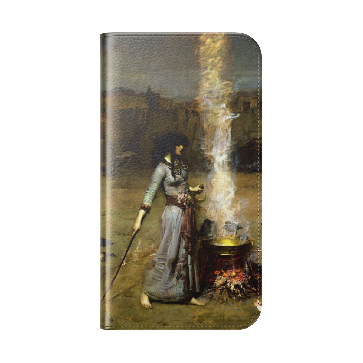 Flip cover phone case featuring The Magic Circle painting by John William Waterhouse - Folded Back