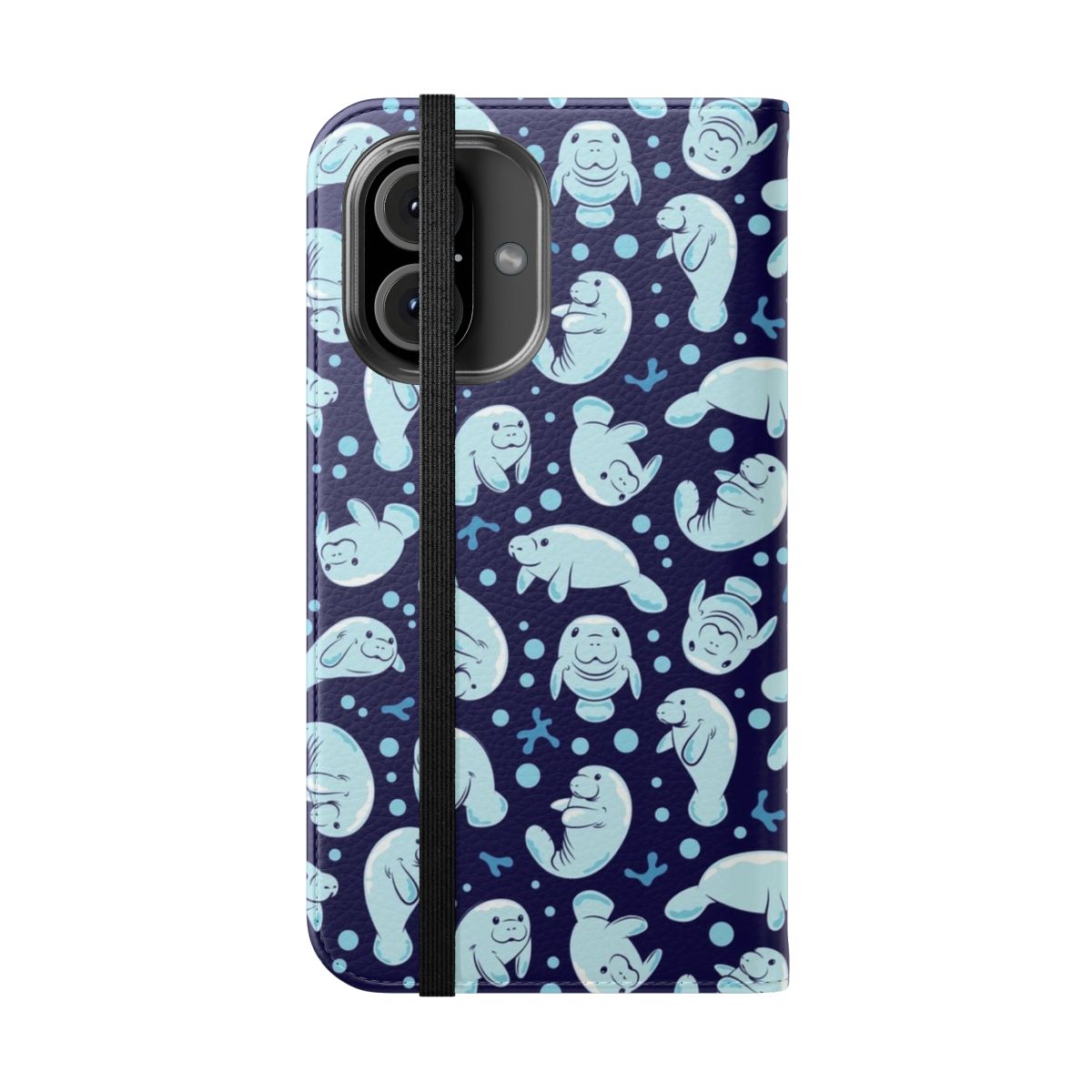 Manatee pattern blue underwater phone case with cute sea cow design - Folded Front