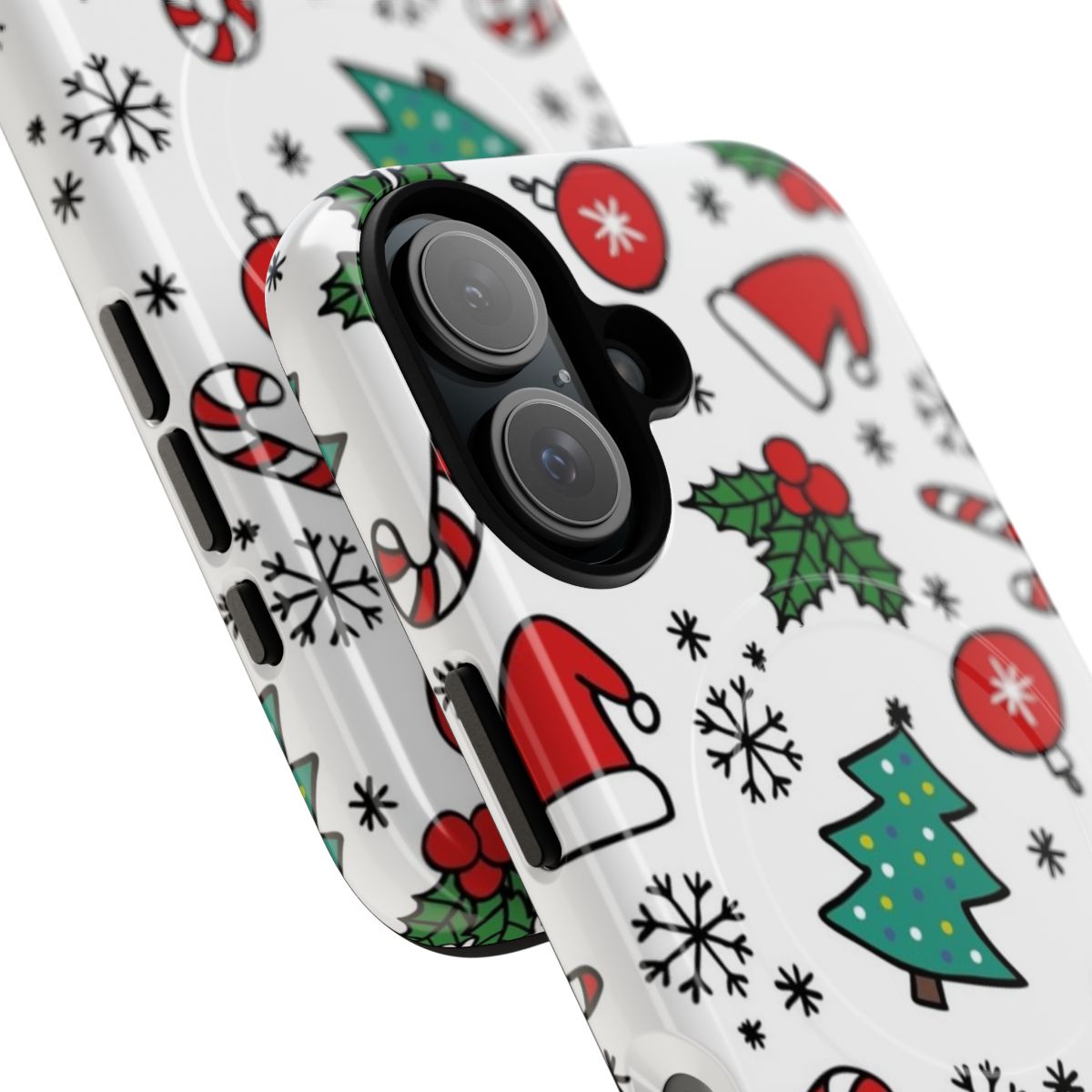 Christmas-themed magnetic and tough phone case with floral, holiday, and winter designs - Detail