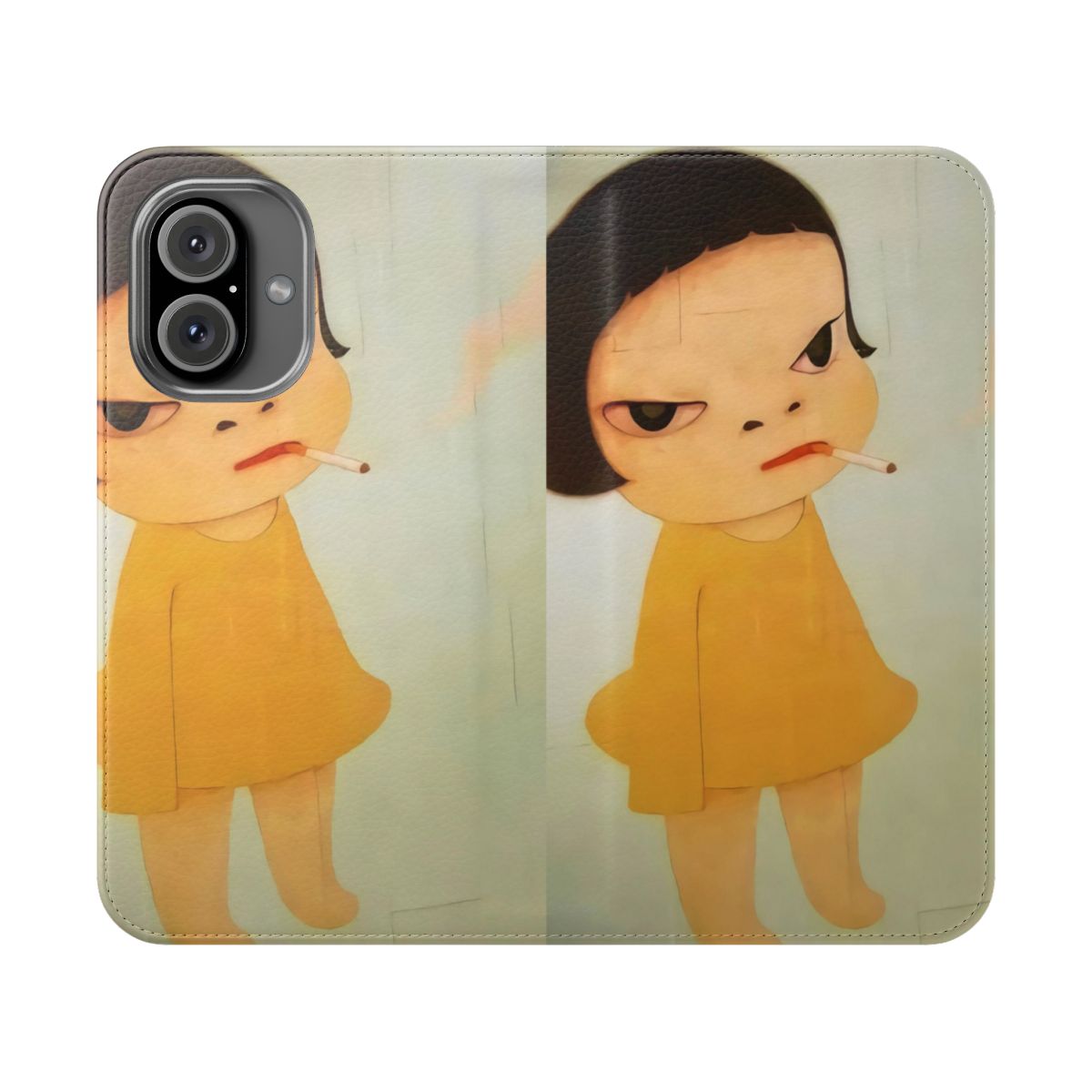 Smoking Girl Painting Flip Cover Phone Case inspired by the art of Yoshitomo Nara