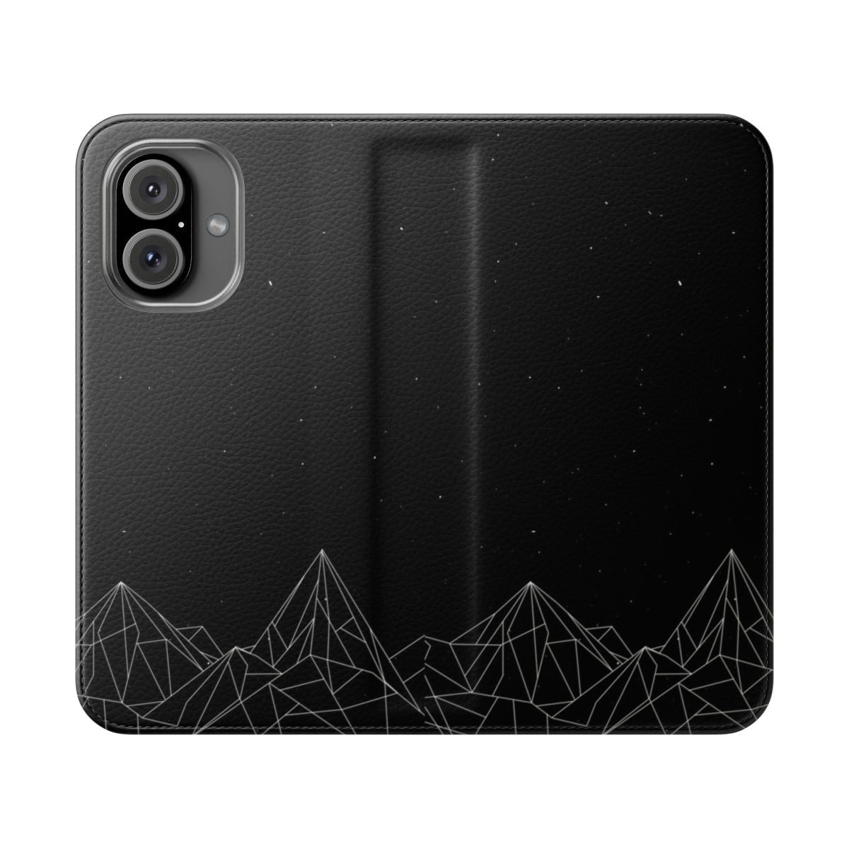 Geometric night court mountains design on a black flip cover phone case