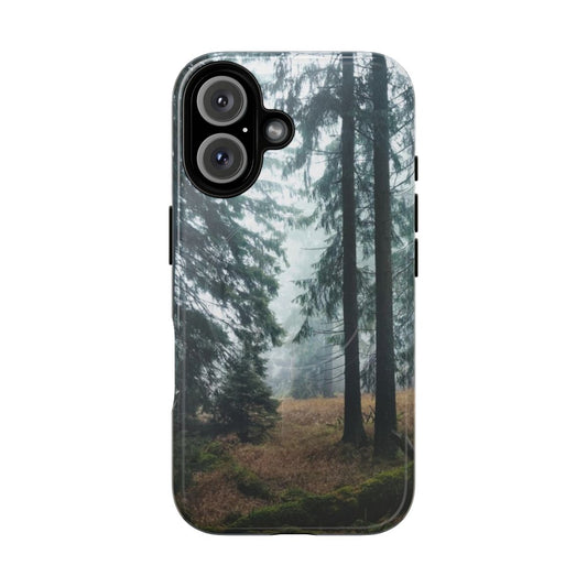 Mystical misty forest with dark trees and fog, perfect for nature and fairytale fans.