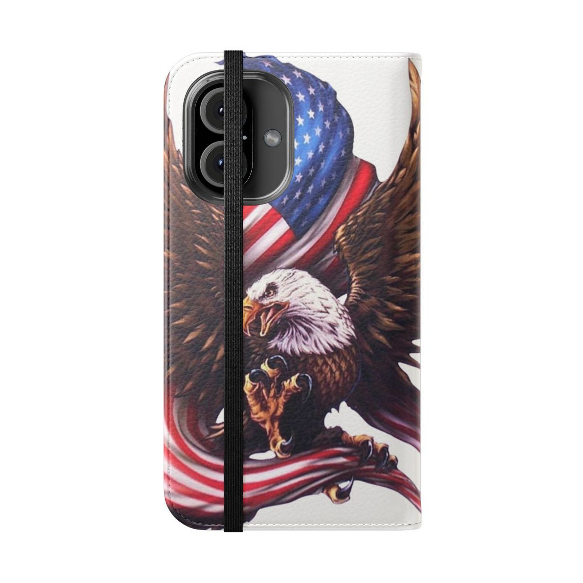 Patriotic phone case with American flag and bald eagle design - Folded Front