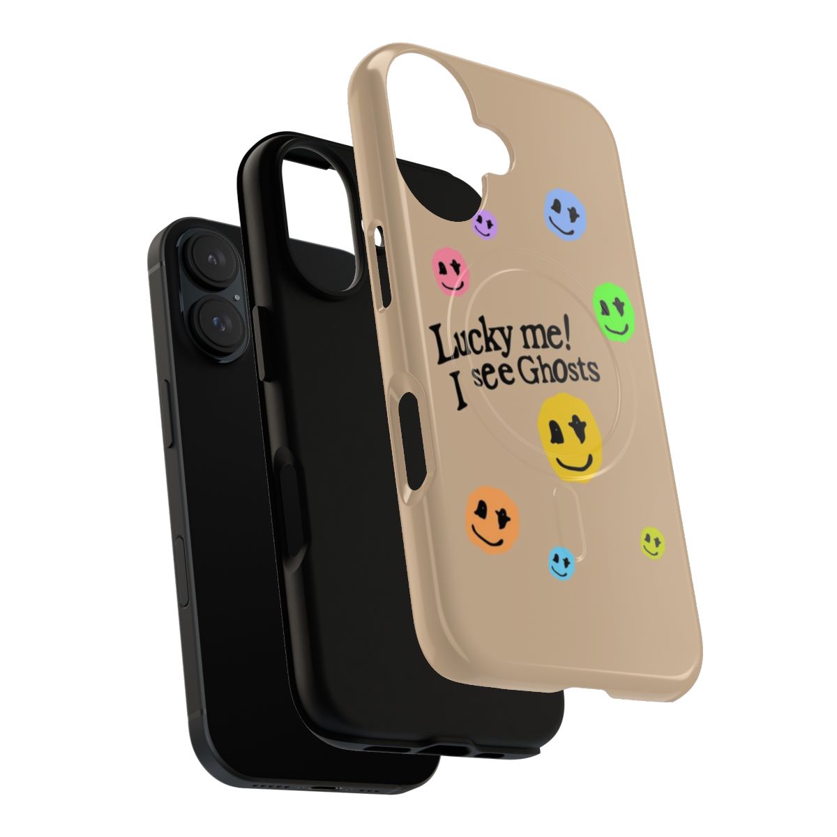 Colorful rainbow phone case with magnetic closure and tough protection, featuring a smiley face and pop culture inspired design - Layers