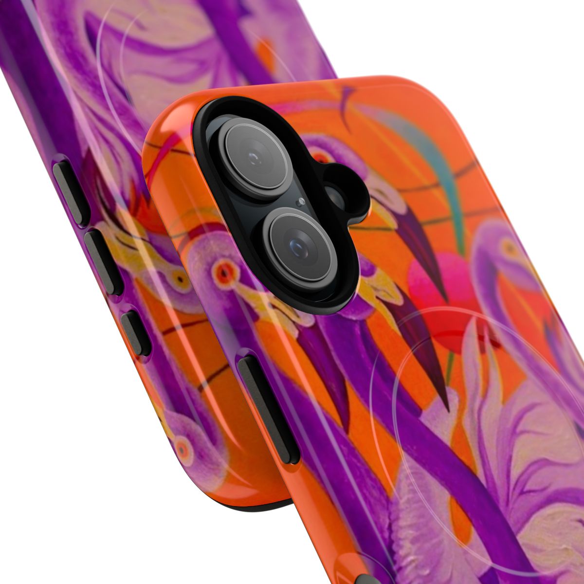 Artistic purple flamingo phone case with nature-inspired design - Detail