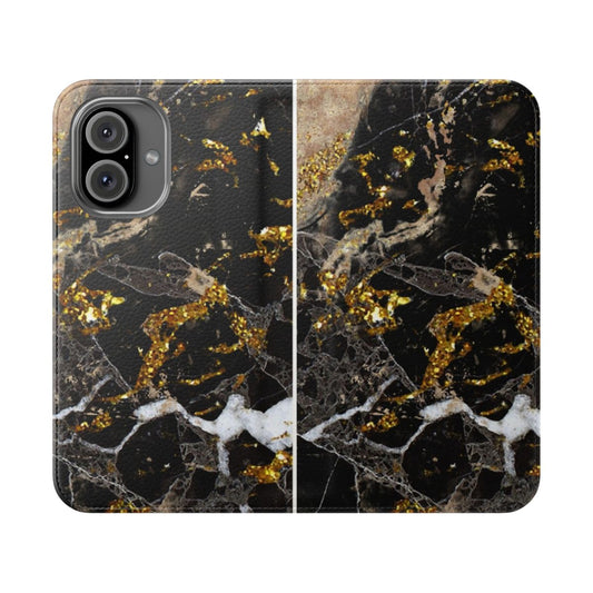 Marble stone pattern phone case with golden glitter