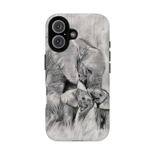 Magnetic phone case with colorful artistic elephant illustration