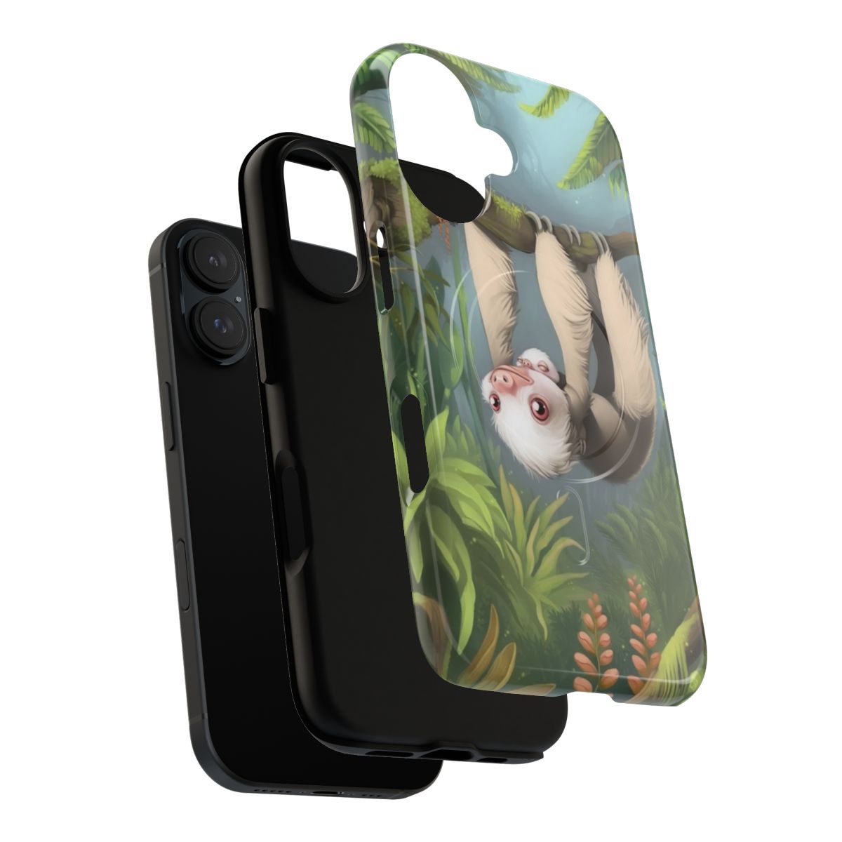 Two-toed sloth and its baby clinging to a phone case - Layers