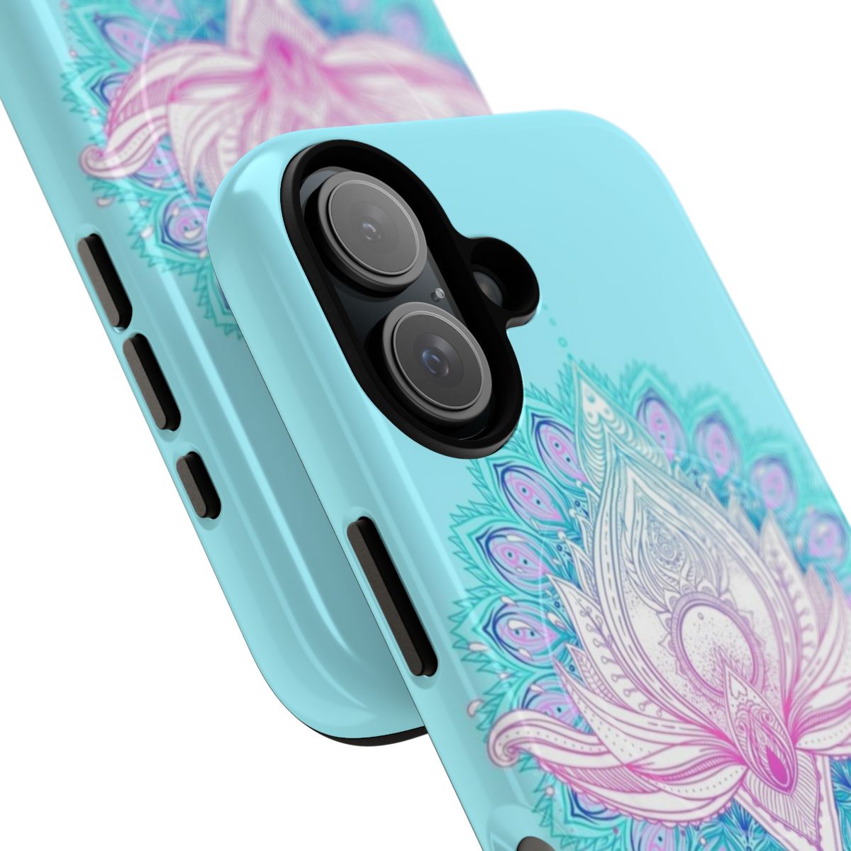 Lotus flower patterned magnetic phone case with tough protective design - Detail