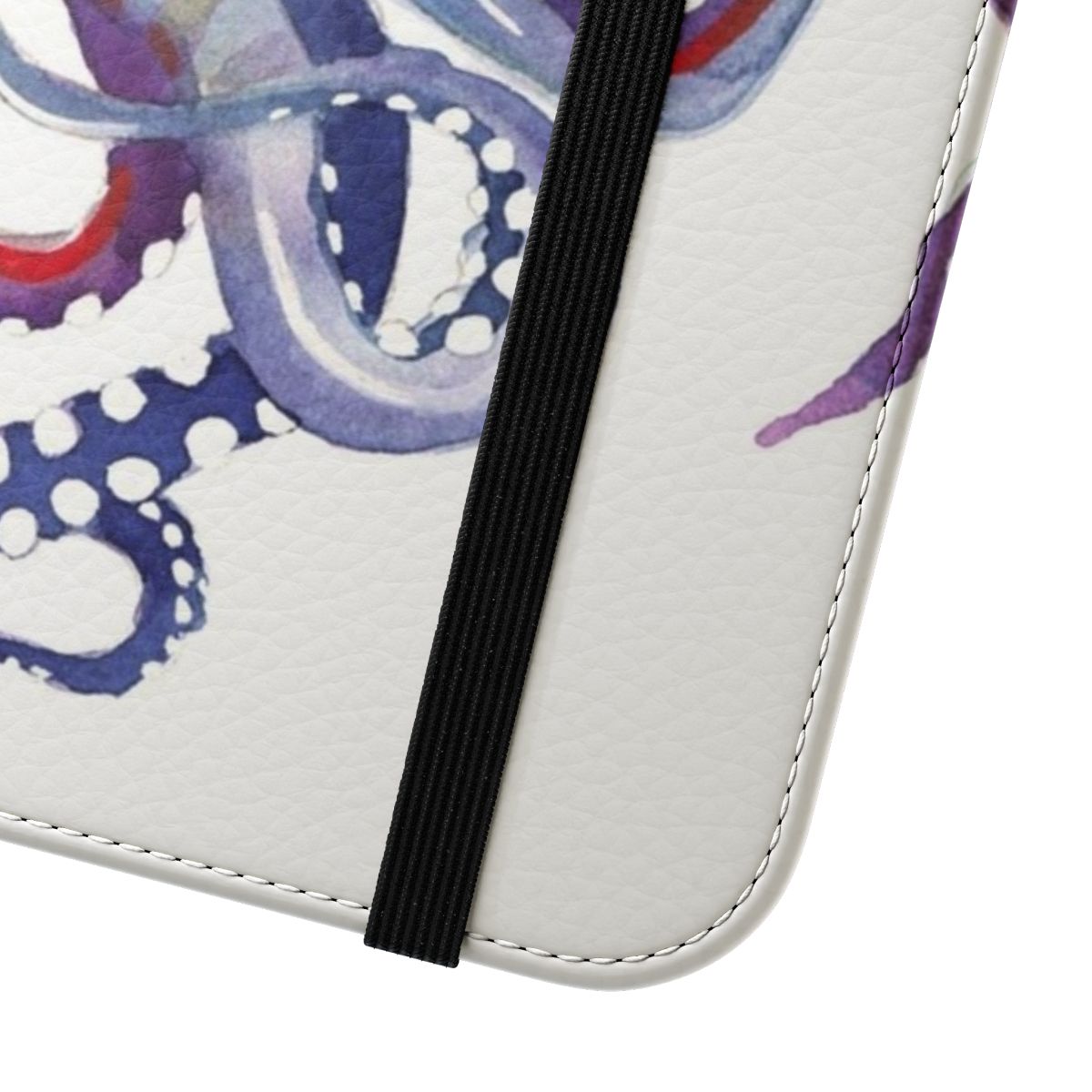 Whimsical watercolor illustration of a sea monster on a phone case - Close Up