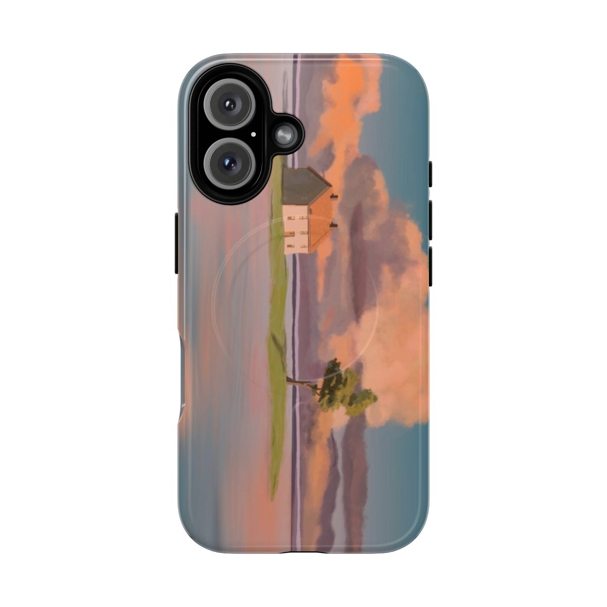 Spirited Away-inspired magnetic tough phone case with a serene landscape design