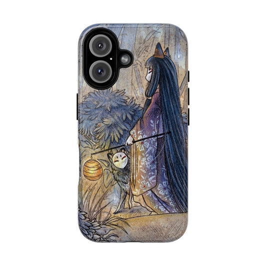 Illustration of a kitsune (fox spirit) on a magnetic tough phone case