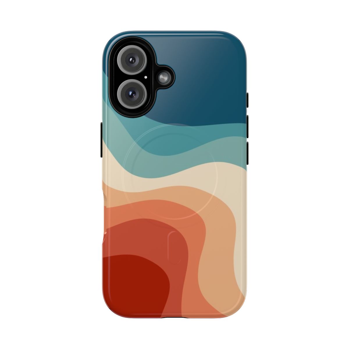 Retro-inspired abstract waves and geometric pattern on a tough, protective phone case