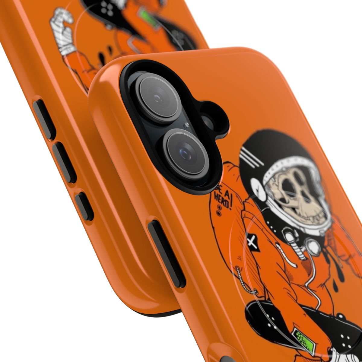 Magnetic tough phone case with space-themed skateboarding design - Detail