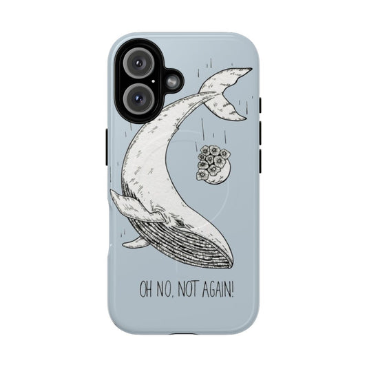 Magnetic tough phone case with hand-drawn design featuring a whale, petunias, and references to the Hitchhiker's Guide to the Galaxy.