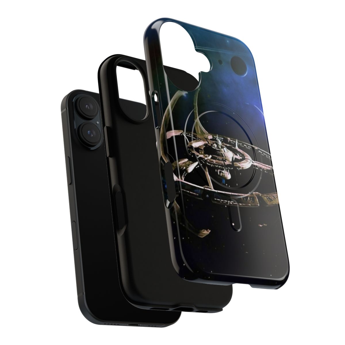 Magnetic tough phone case with space station and ship design for sci-fi enthusiasts - Layers