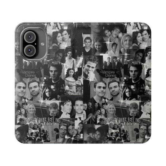 Flip cover phone case with vampire and college-inspired design