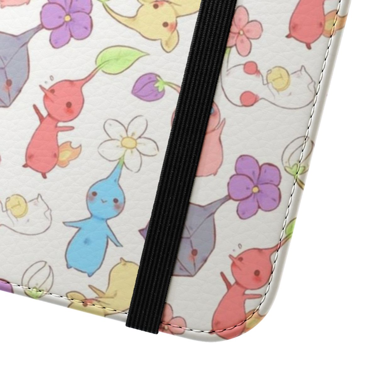 Pastel phone case featuring a cute Pikmin-style floral pattern - Close Up