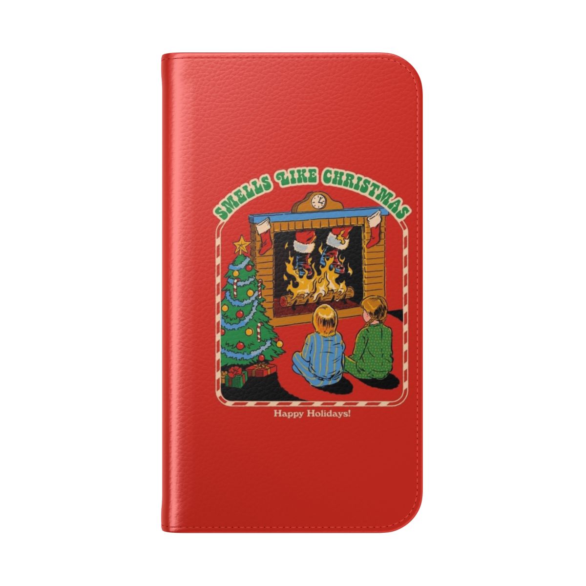 Vintage-style flip phone case with Christmas-themed graphic - Folded Back