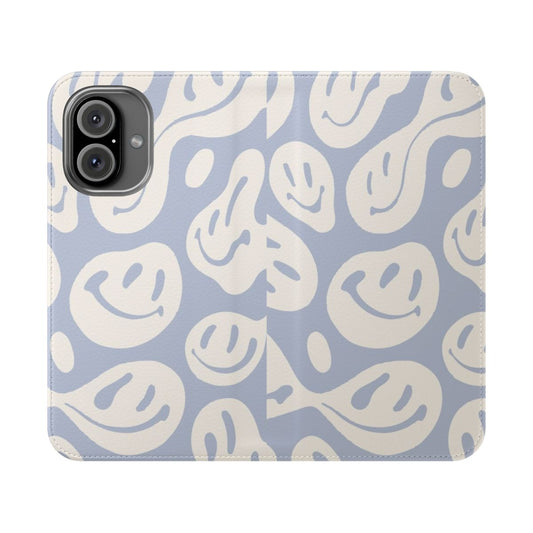 Vibrant blue flip cover phone case with swirling abstract pattern