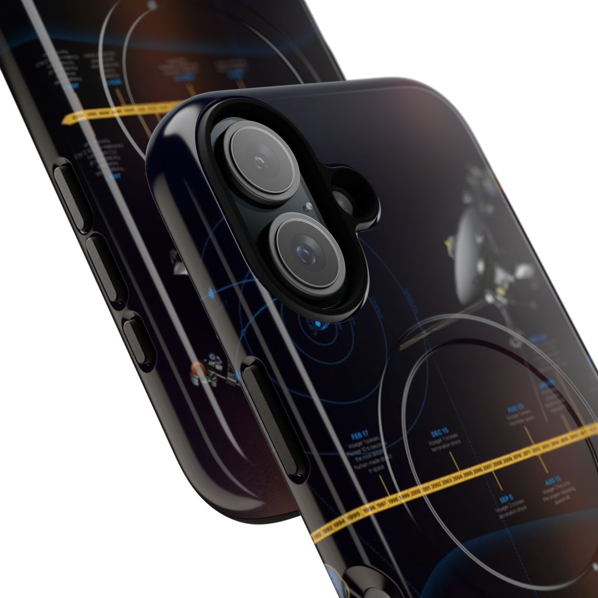 Retro NASA Voyager Mission Timeline Magnetic Tough Phone Case featuring pale blue dot and Voyager 1 golden record - Detail