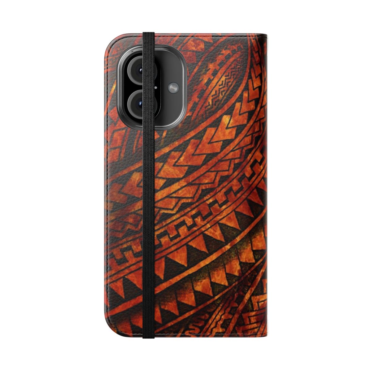 Polynesian-inspired tribal phone case with tropical designs - Folded Front