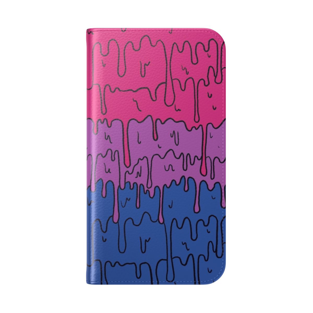 A stylish and colorful phone case featuring a melting, pastel-colored, kawaii design with bisexual pride elements. - Folded Back