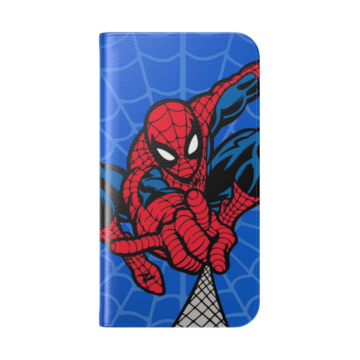 Vibrant spider-themed phone case featuring a superhero design - Folded Back