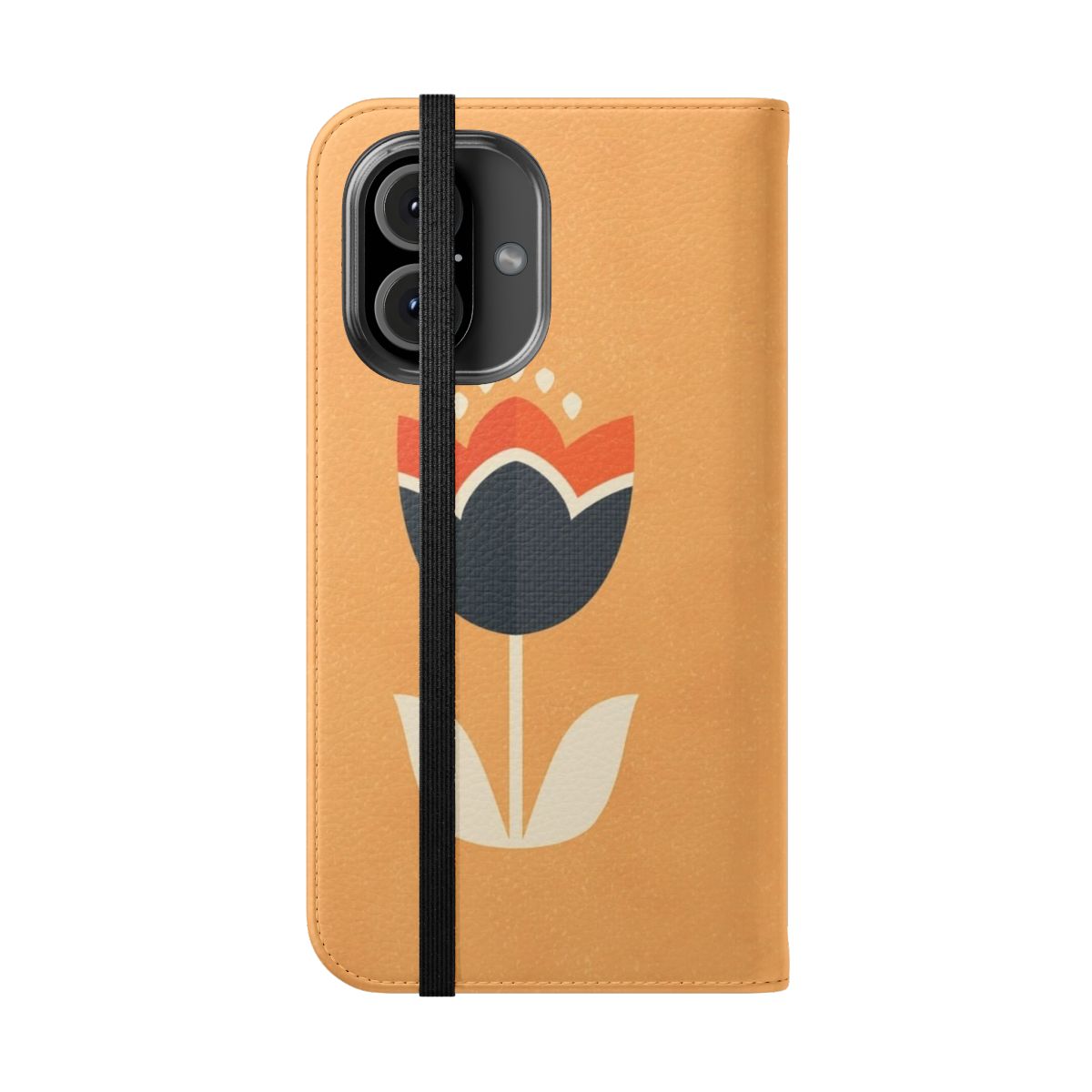 Retro-inspired orange and cream tulip pattern flip phone case - Folded Front