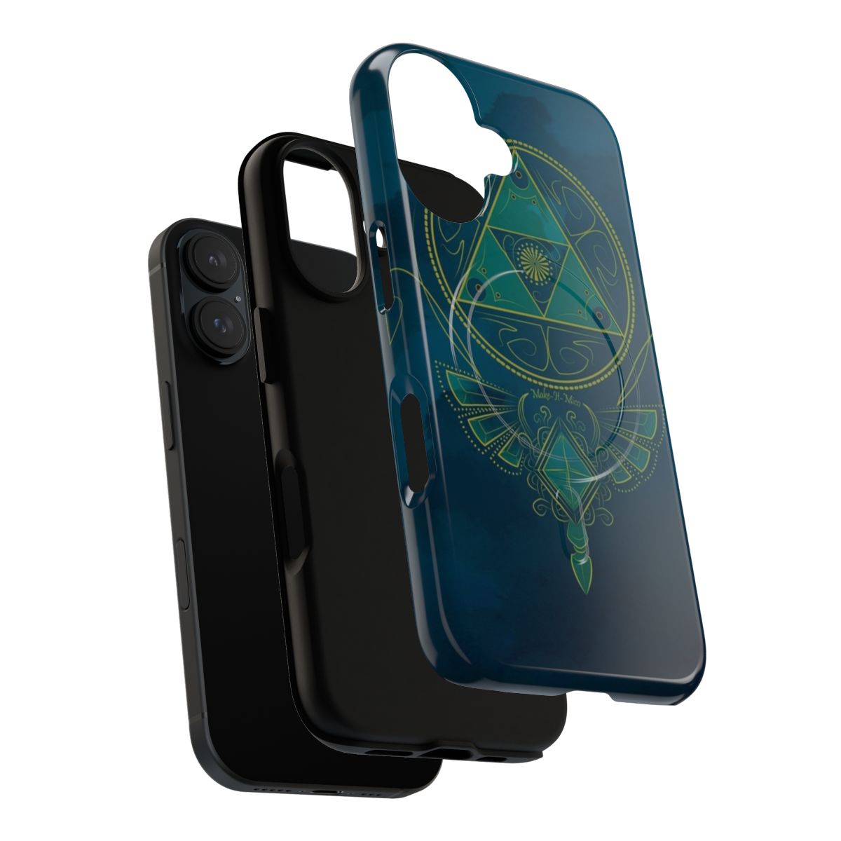 Magnetic tough phone case with blue wisdom, Japanese symbols, and fantasy dragon design - Layers