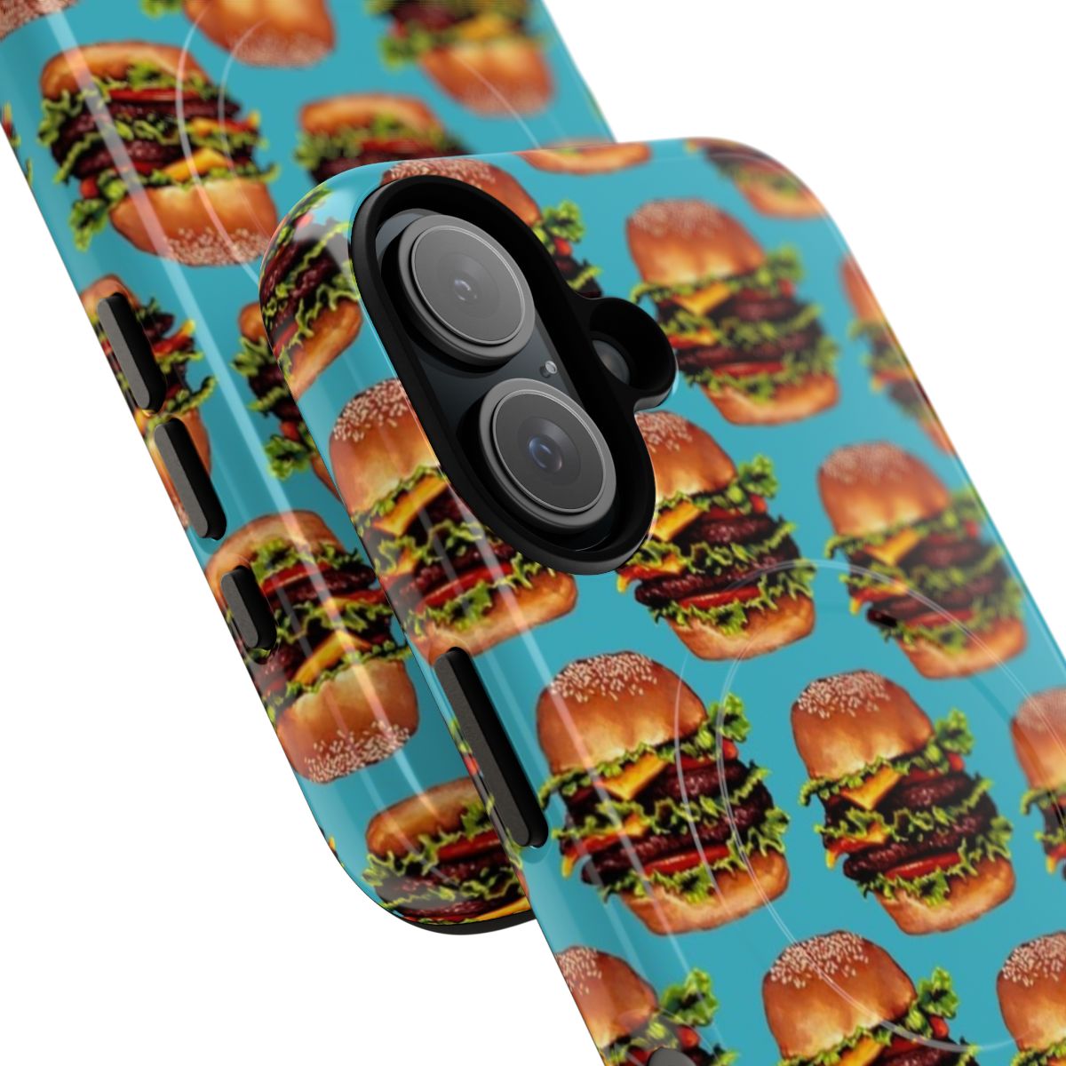 Stylish double cheeseburger pattern on a magnetic tough phone case - Detail