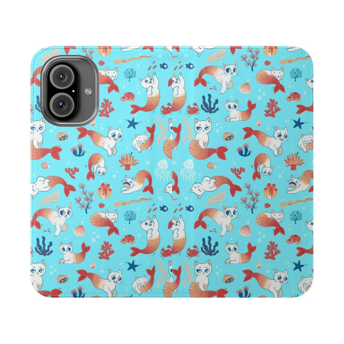 Purrmaids phone case with mermaid and cat design