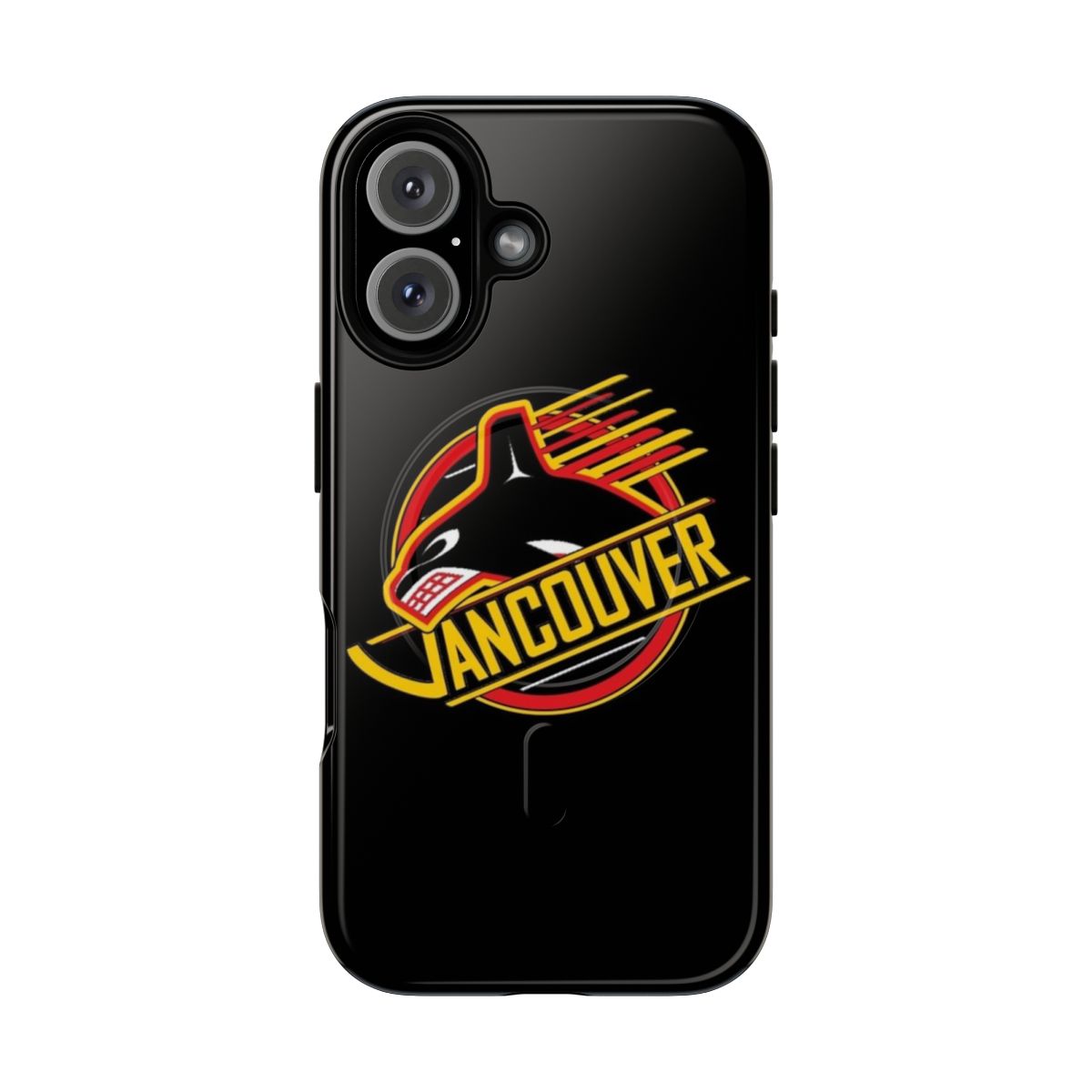 Retro-style Vancouver Canucks hockey phone case with magnetic closure