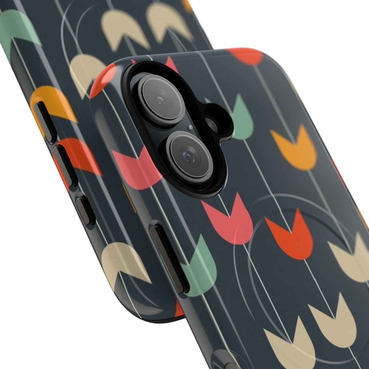 Vibrant tulip flower pattern on a tough magnetic phone case - Detail