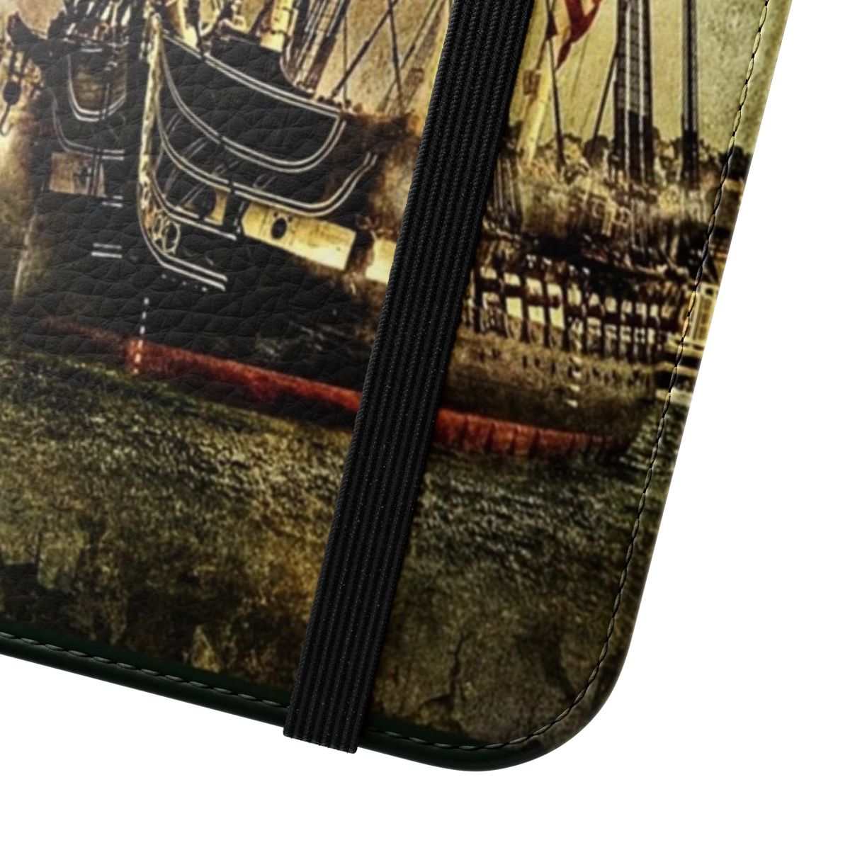 Vintage-style phone case with an image of the USS Constitution, a historic tall ship in Boston, Massachusetts. - Close Up