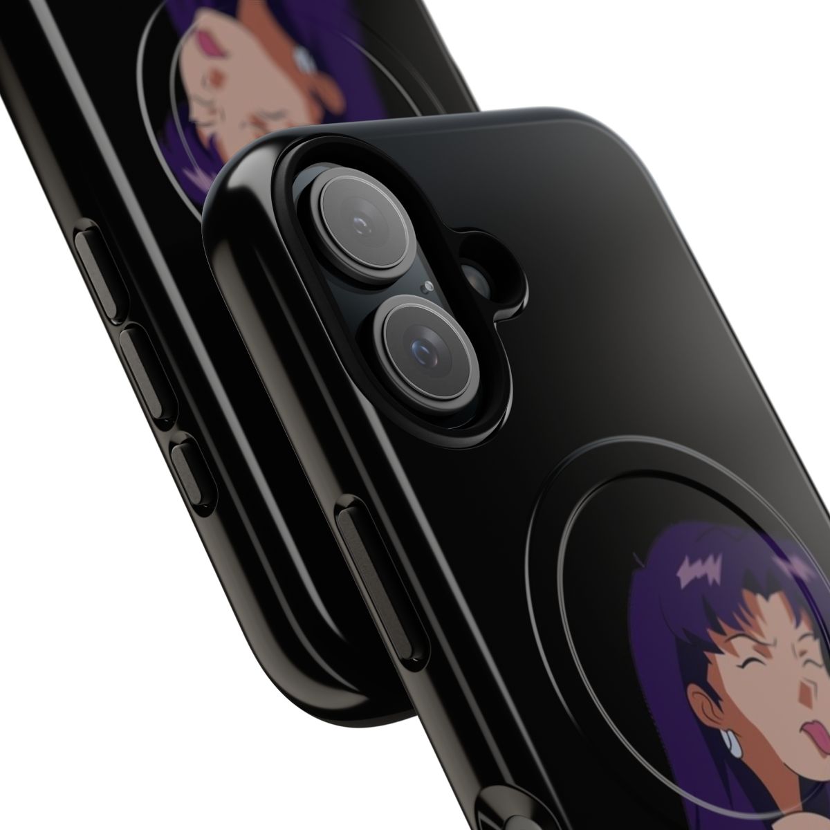 Evangelion-inspired phone case with Misato sticking out her tongue - Detail