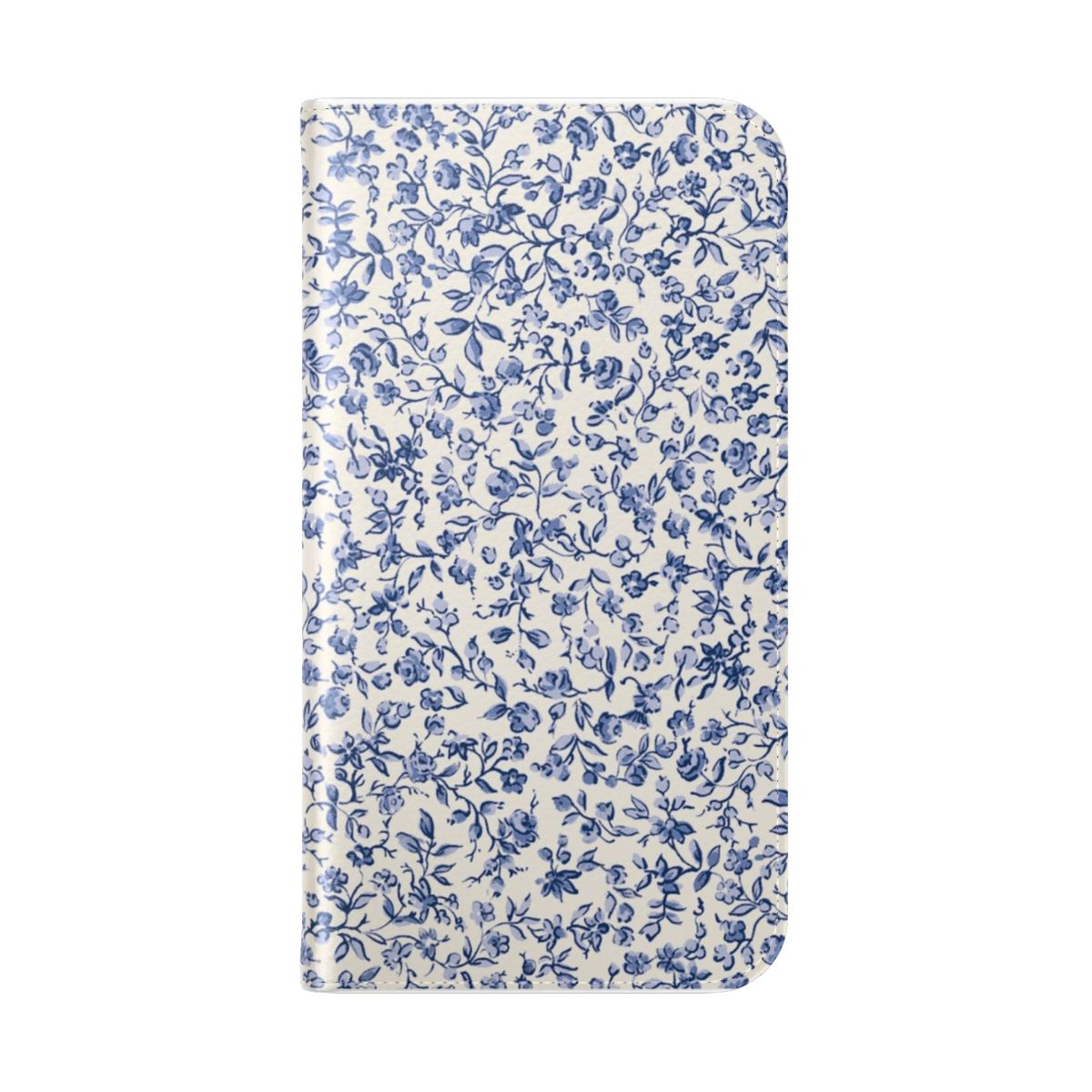 Floral phone case with a classic Victorian-inspired pattern in blue and white - Folded Back