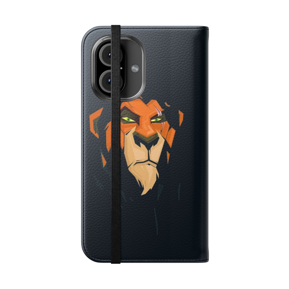 Scar-themed protective phone case with a portrait of the iconic Disney villain - Folded Front