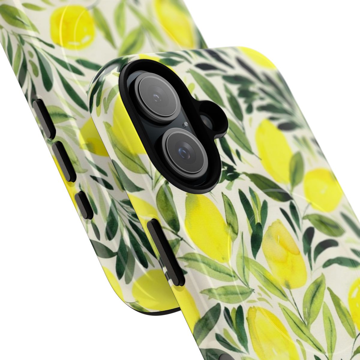 Watercolor lemon design on creme white magnetic tough phone case - Detail