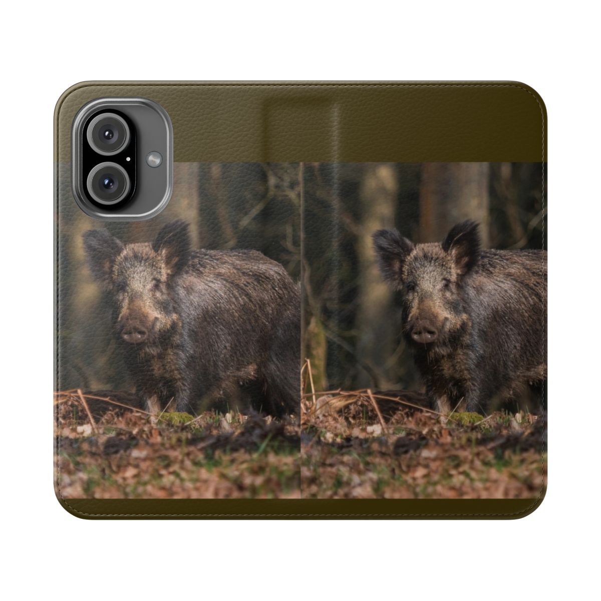 Flip cover phone case with beautiful image of a wild boar sow