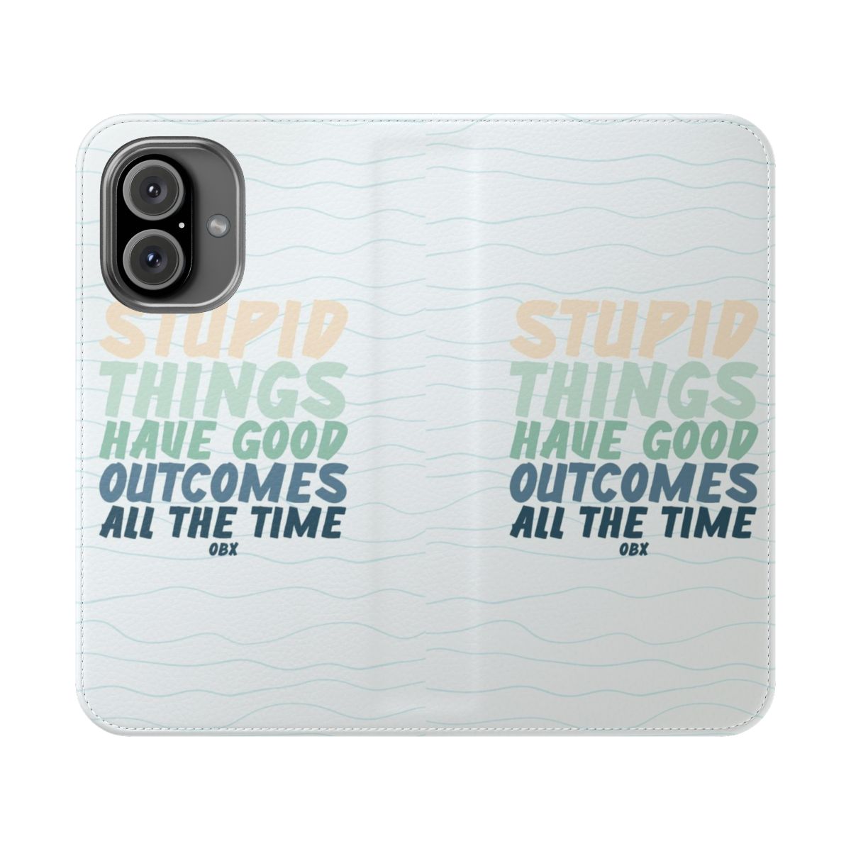 Flip cover phone case with an Outer Banks-inspired design