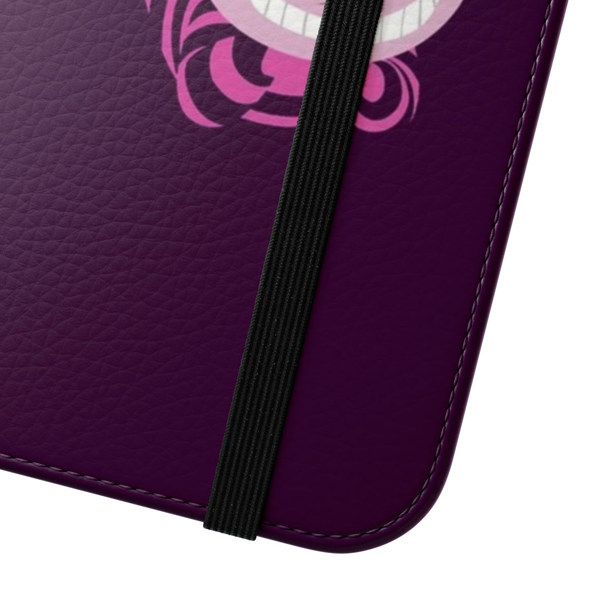 Flip phone case with an illustration of the Cheshire Cat from Alice in Wonderland - Close Up