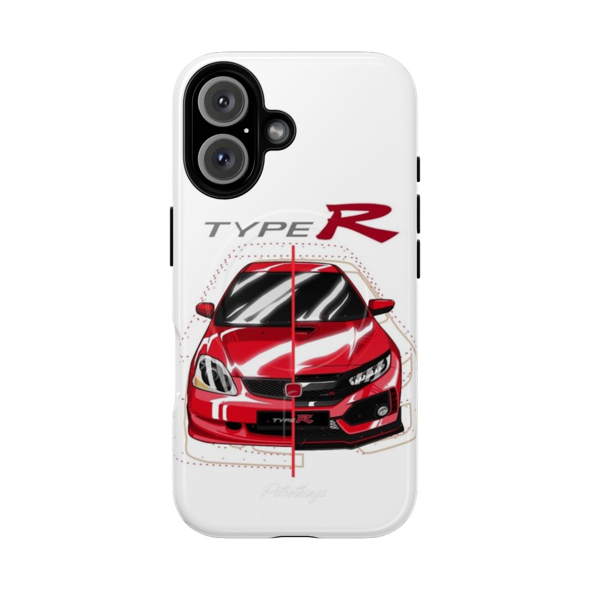 Tough magnetic phone case with type r design