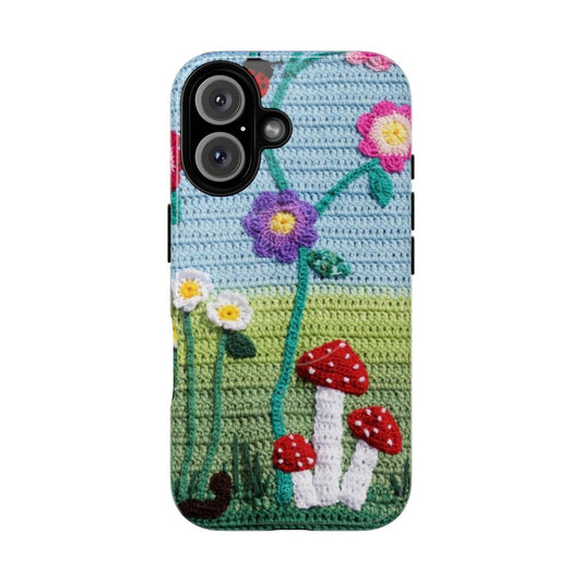 Colorful magnetic phone case with toadstool and mushroom design