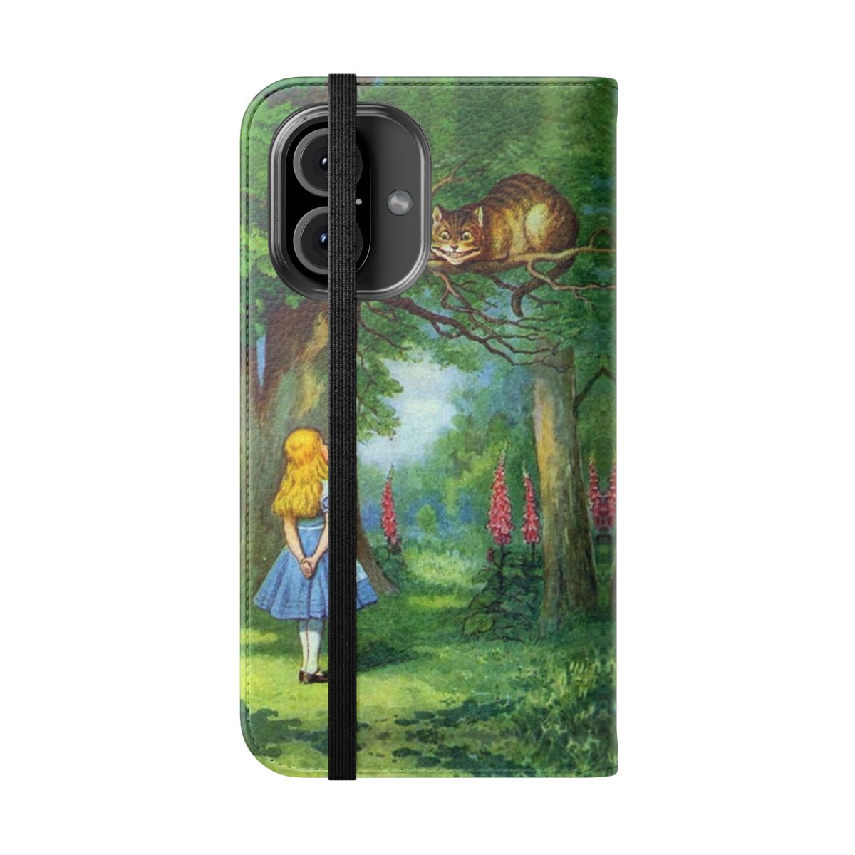 Colorful phone case featuring the Cheshire Cat from Alice in Wonderland - Folded Front