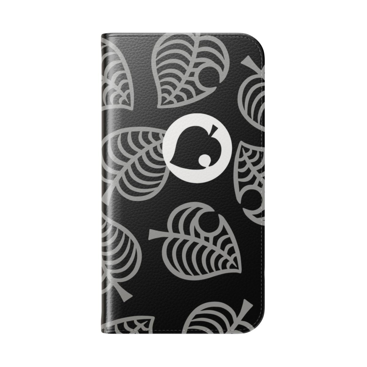 Black flip cover phone case with Animal Crossing Nook design - Folded Back