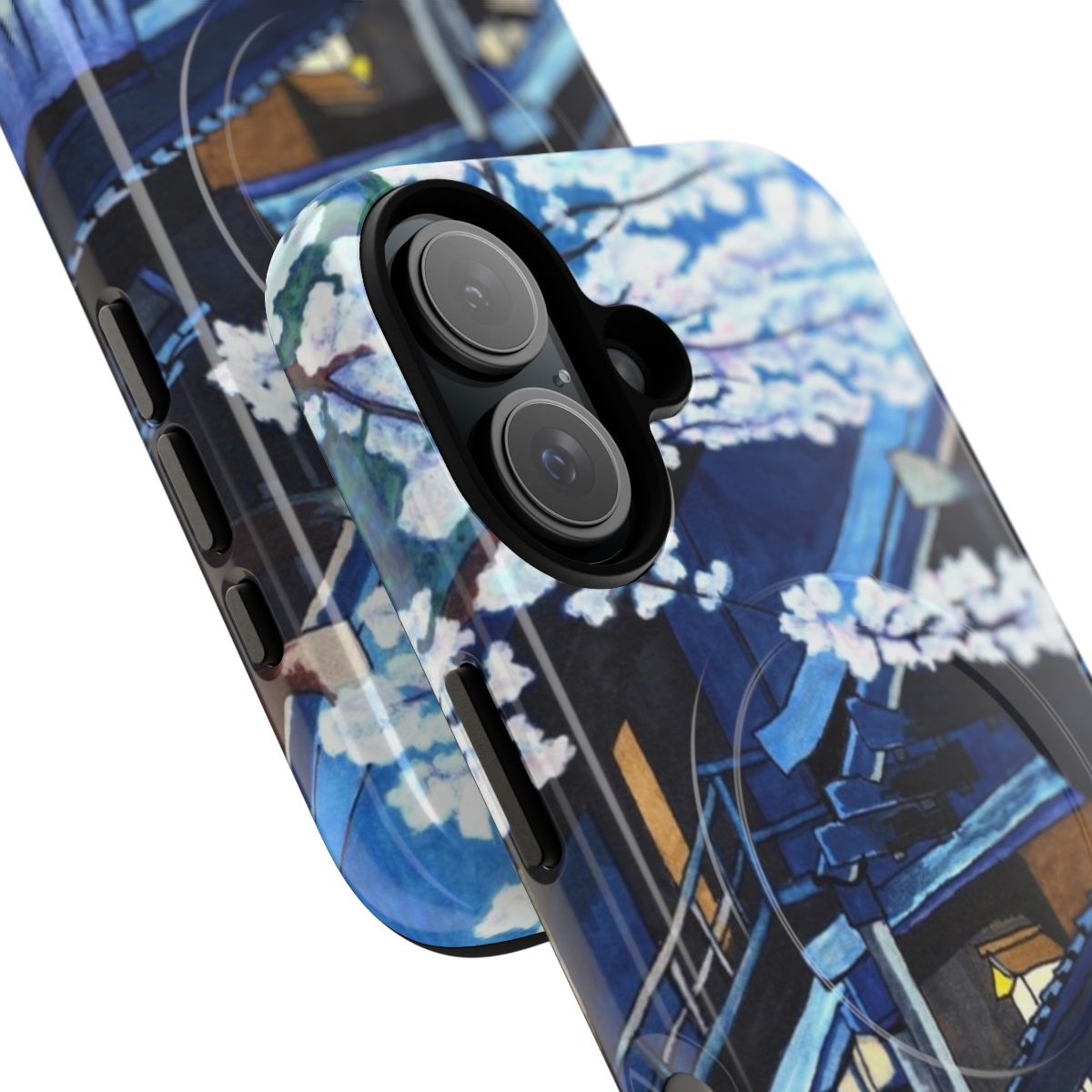 Artistic phone case featuring a tranquil scene of cherry blossoms at dusk - Detail