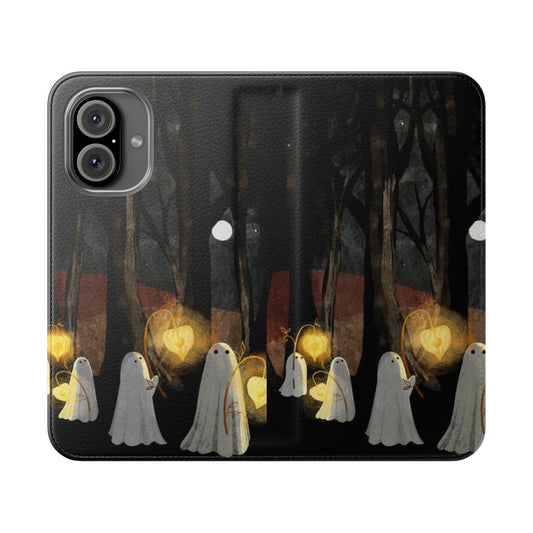 Ghostly phone case with a paranormal autumn landscape design