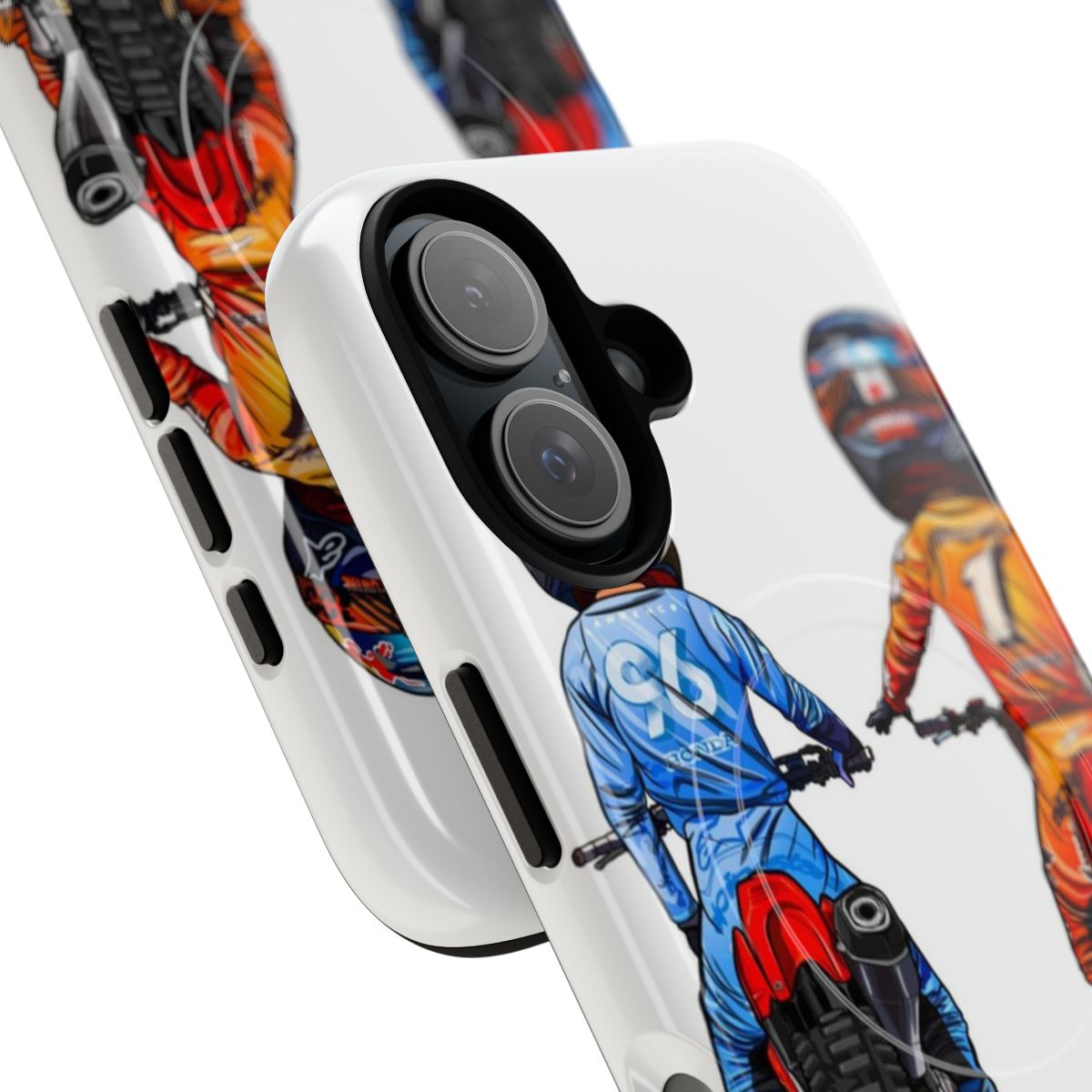 Durable and stylish phone case with a cartoon design, perfect for dirt bike and motorcycle enthusiasts. - Detail