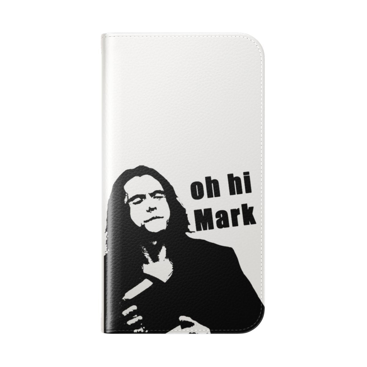 Flip cover phone case featuring a quote from the cult classic film The Room - Folded Back